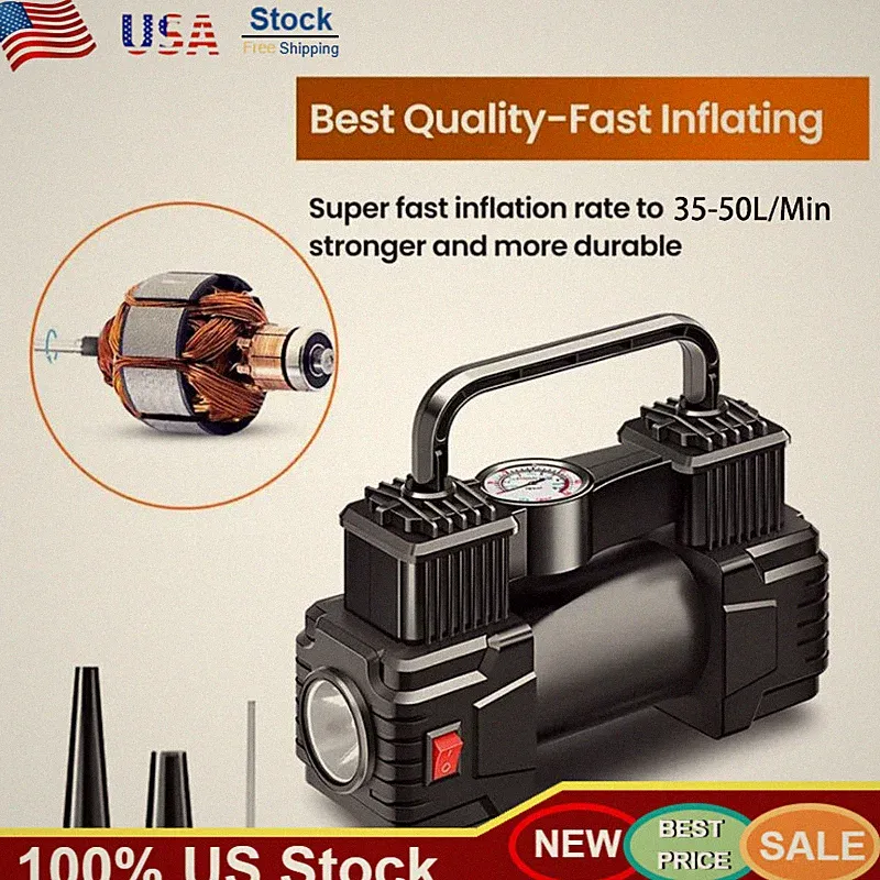 12V Auto Heavy Duty Portable Air Compressor Car Tire Inflator Electric Pump