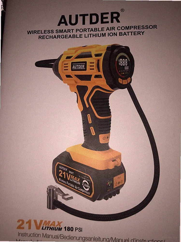 AUTDER Corded/Cordless Portable Handheld Tire Inflator Air Compressor 21 Volt Li