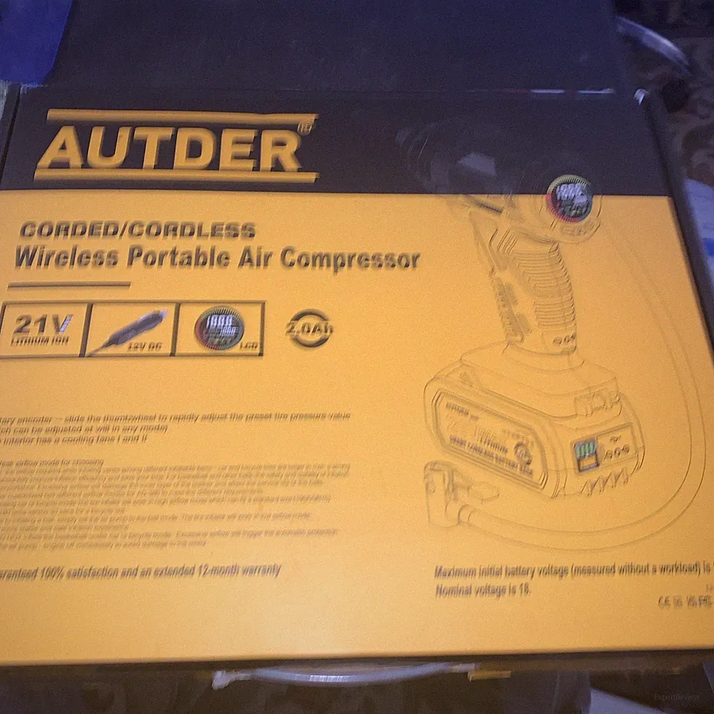 AUTDER Cordless Tire Inflator, 180PSI Portable Air Compressor with Battery New!