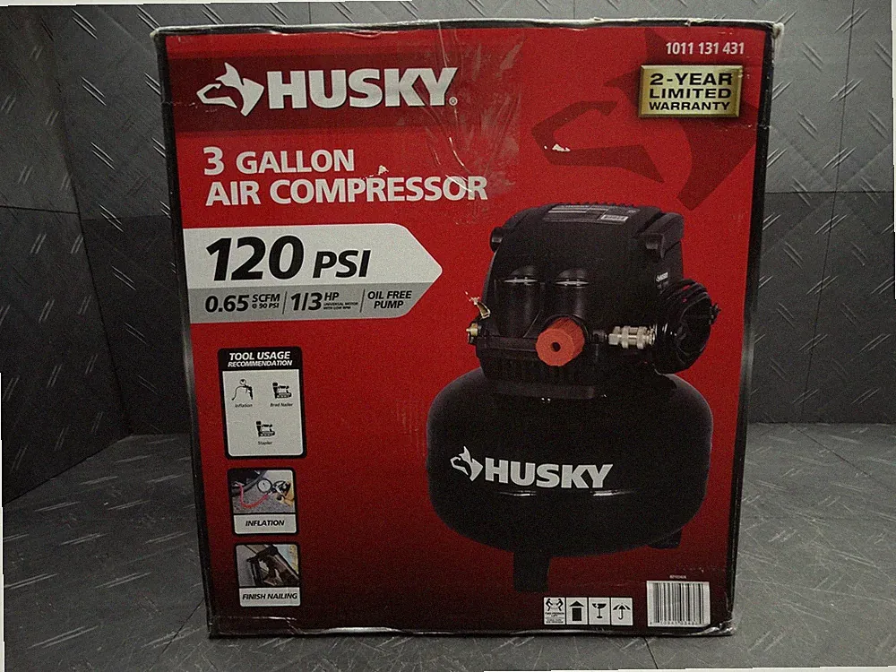 Husky 3 Gal 120 PSI Portable Electric Oil-Free Light Duty Pancake Air Compressor