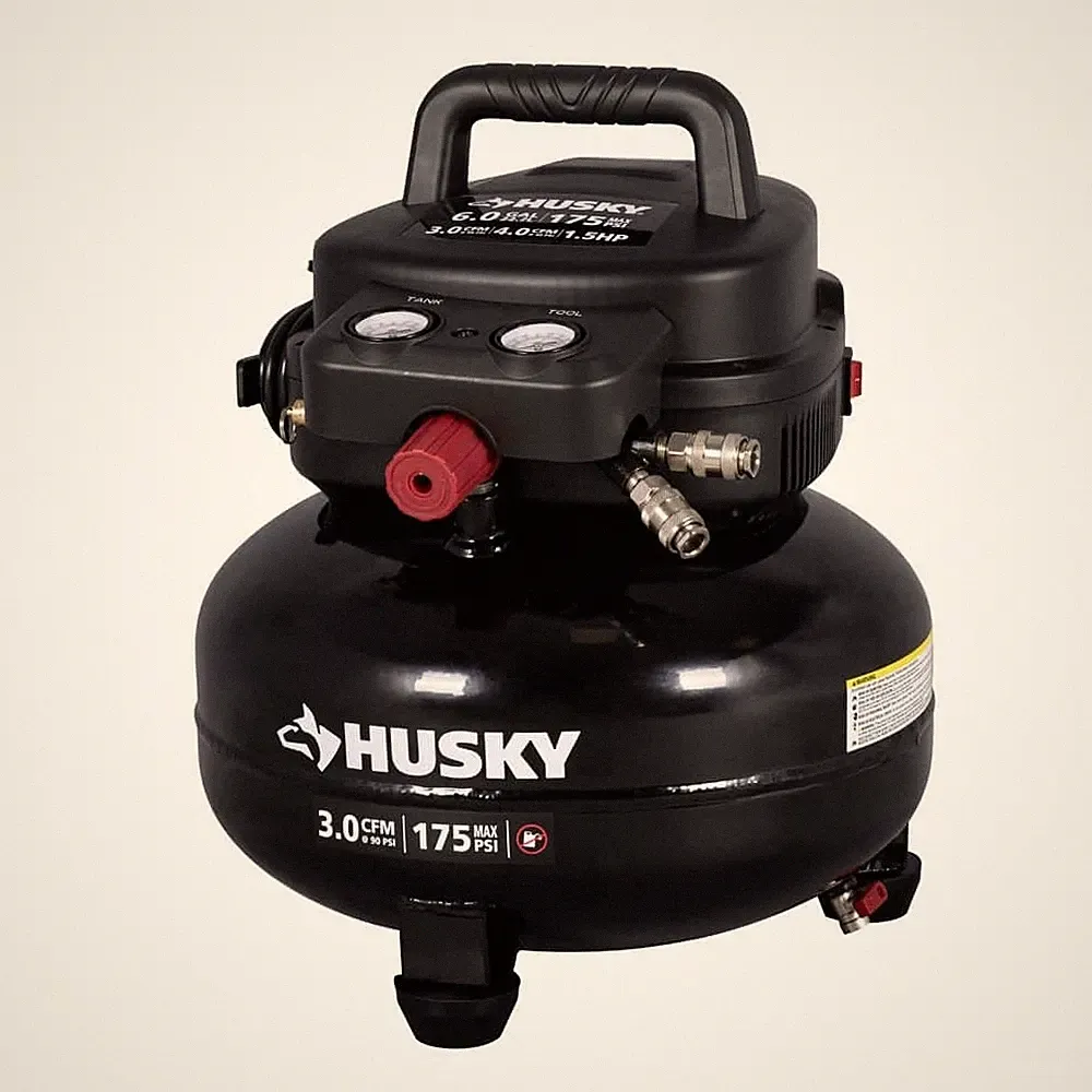 Husky 6 Gal 175 PSI Electric Oil-Free Pancake Air Compressor Dual Gauges