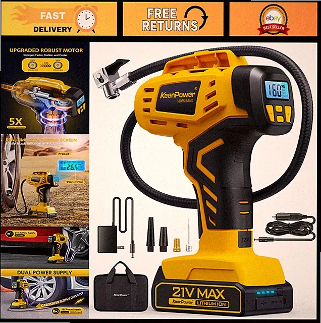 Portable Tire Inflator 21V Rechargeable Air Compressor 160PSI - Fast & Dual Powe