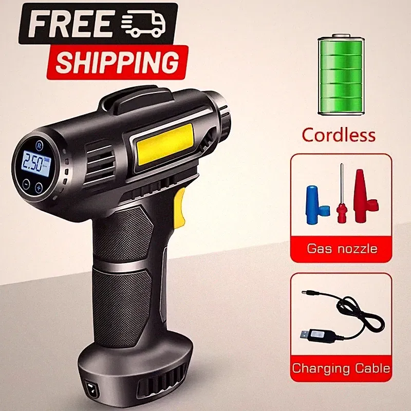 Portable Wireless Air Compressor – LCD Tire Inflator for Car, Bike & Balls